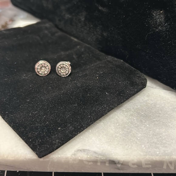 Dainty Dark Platinum & Sterling Silver Cubic Zirconia Stud Earrings-Boutique - Picture 3 of 4
